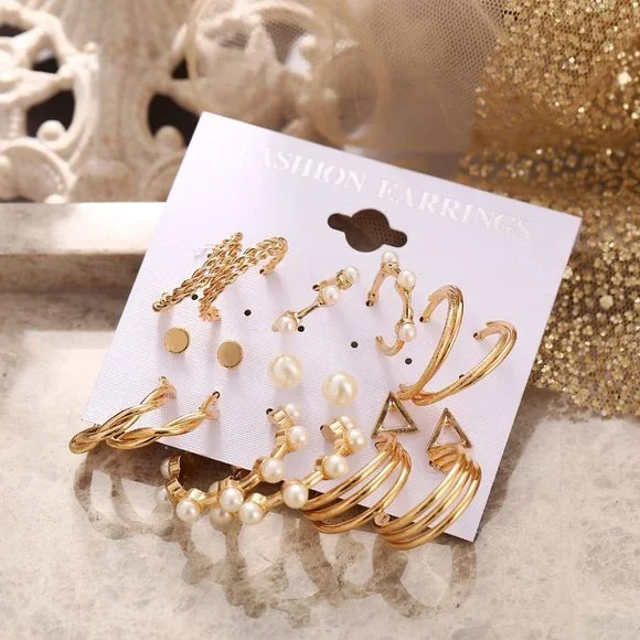 18 pairs Fashion Latest Earrings Combo Set Crystal Pearl Stud Earrings for Women - Picture 9 of 10